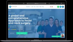 MacBook mockup of the Faces Facial Surgery website at faces.pt, designed by WE Digital Marketing